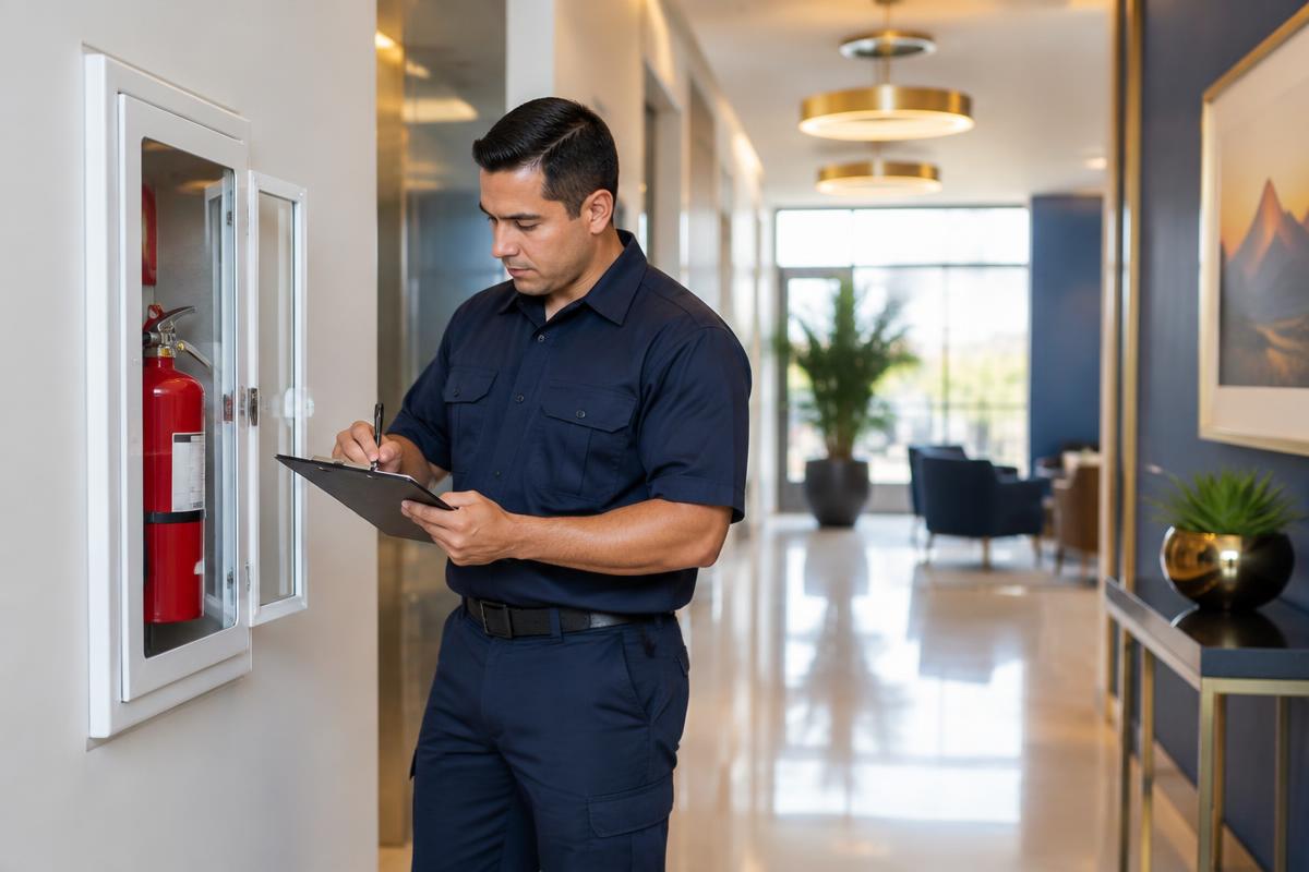 Security professional documenting a fire watch inspection